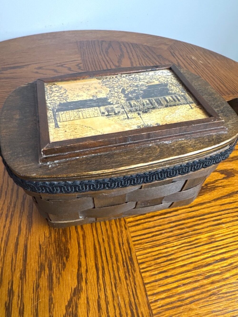 Vintage Handcrafted Woven Wood Basket Purse Bag